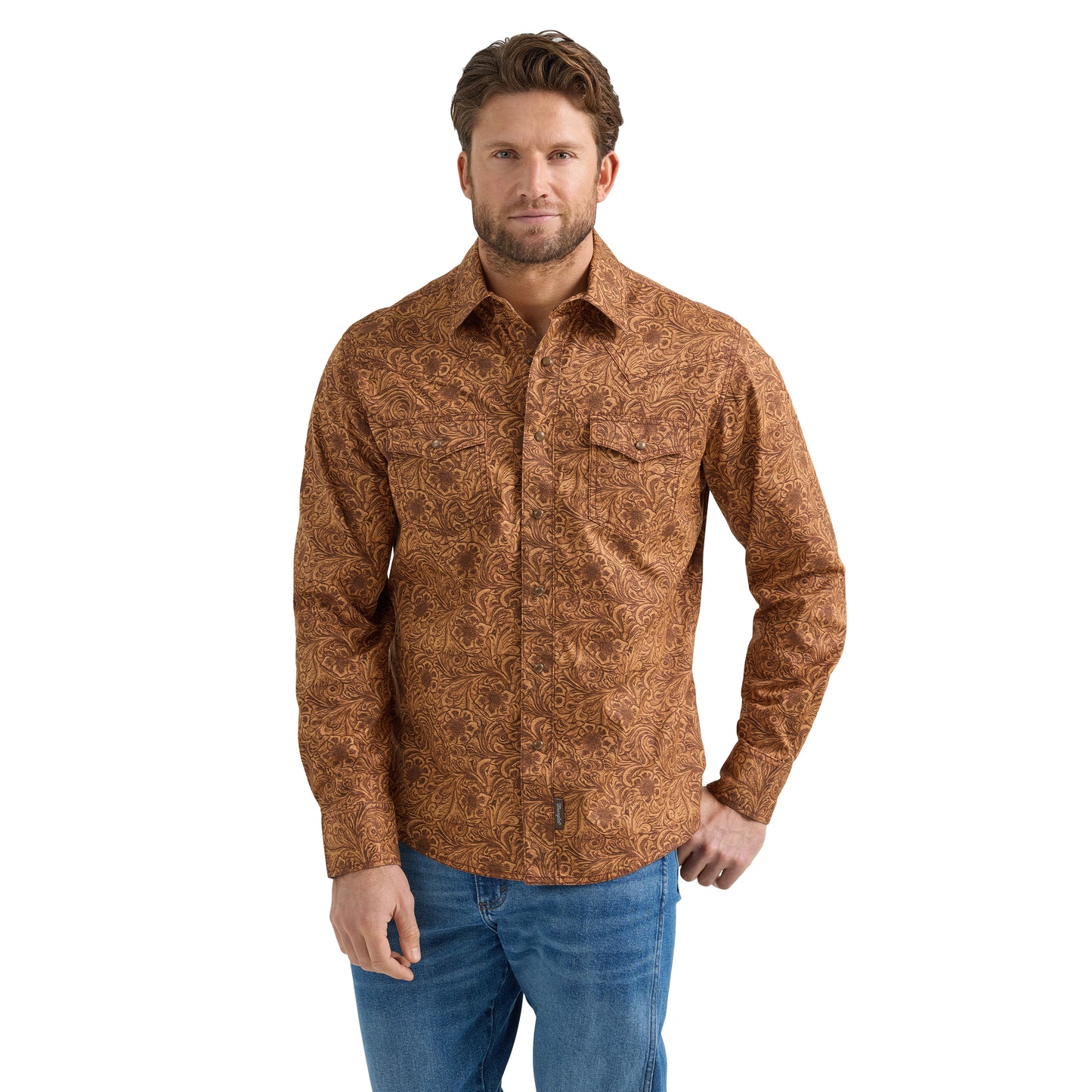 Mens Caramel Floral Western Snap Shirt