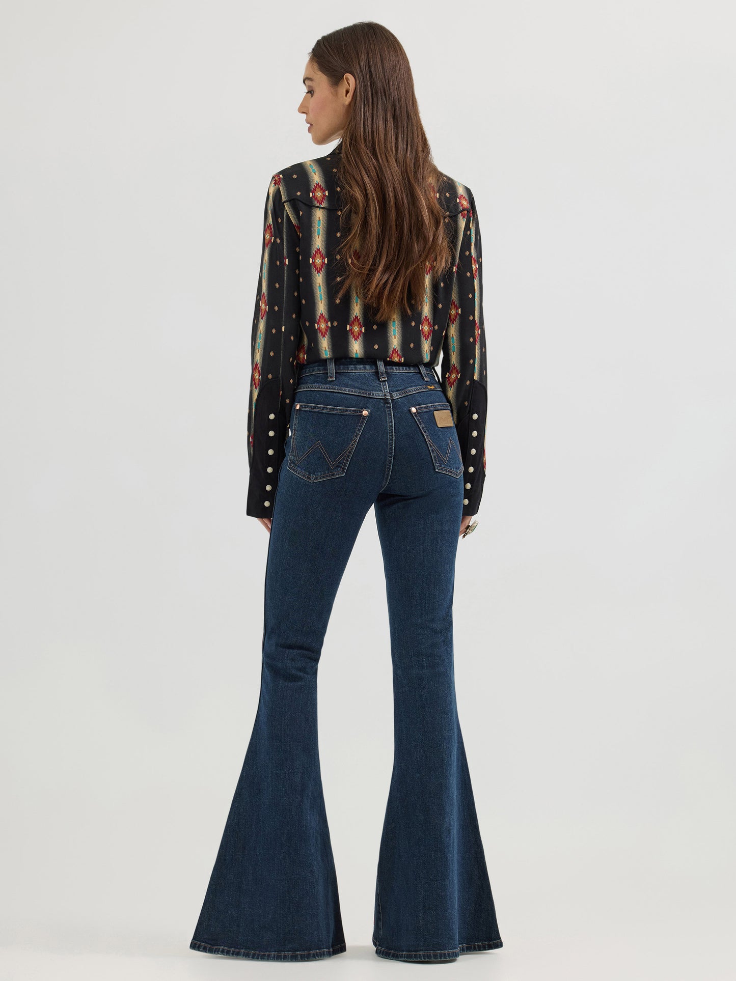 Flocked Bell Bottom- Maroon Dark Wash