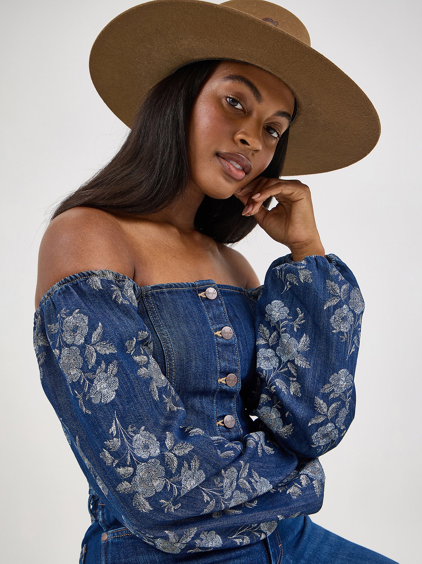 Denim Cropped Blouse