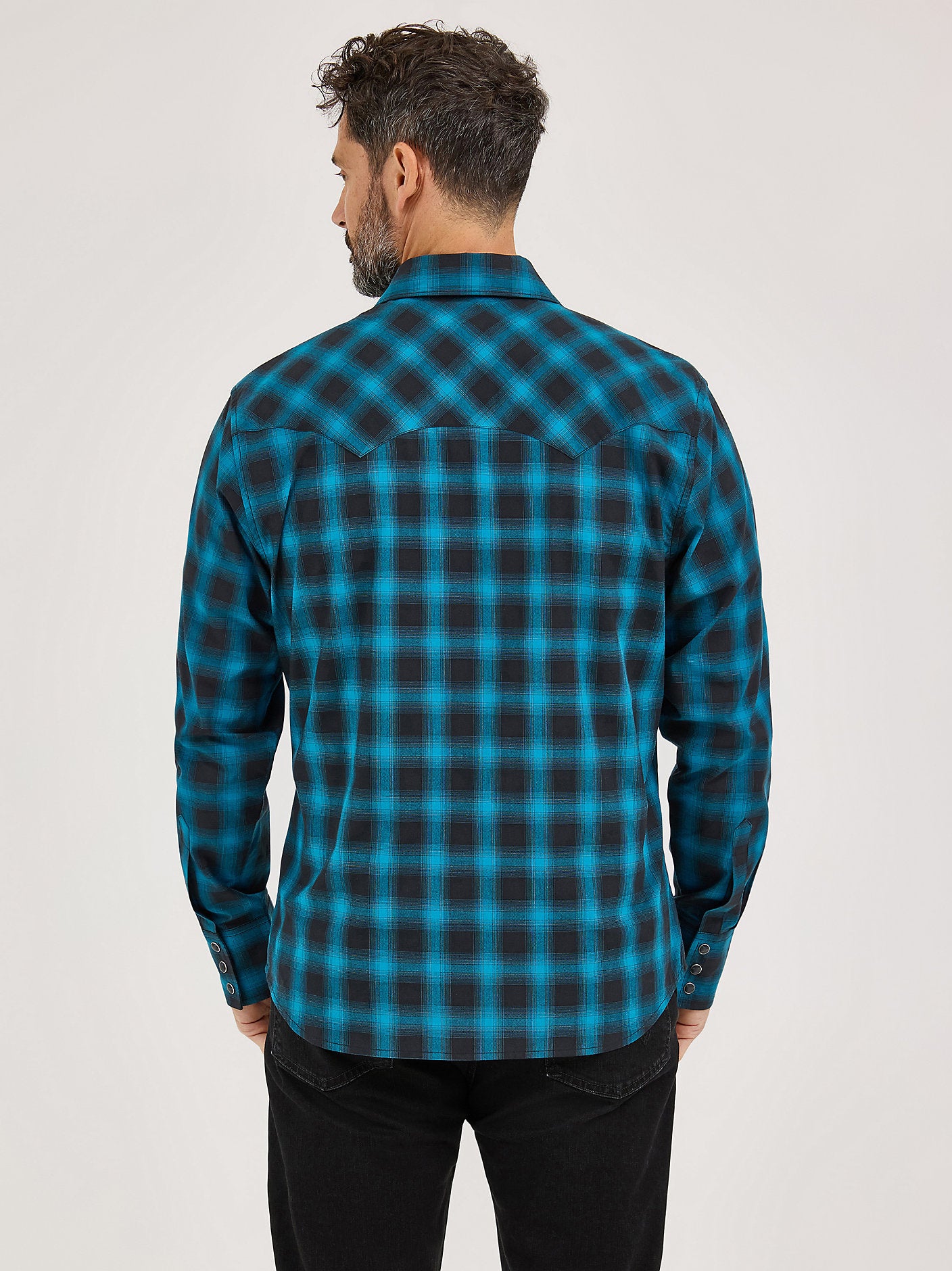 Men's Snap Pocket Western Shirt - Blue Plaid