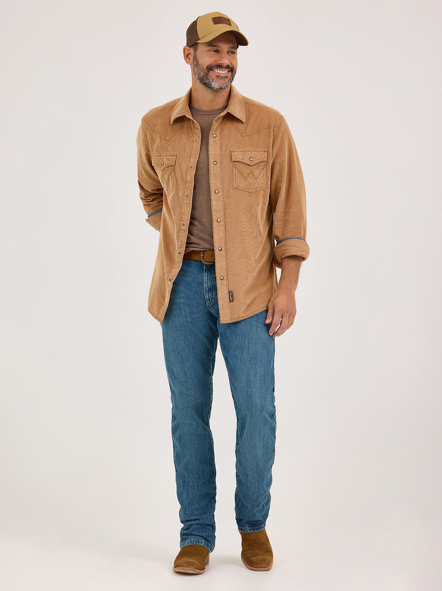 Men's Western Snap Corduroy Shirt - Sandy Brown
