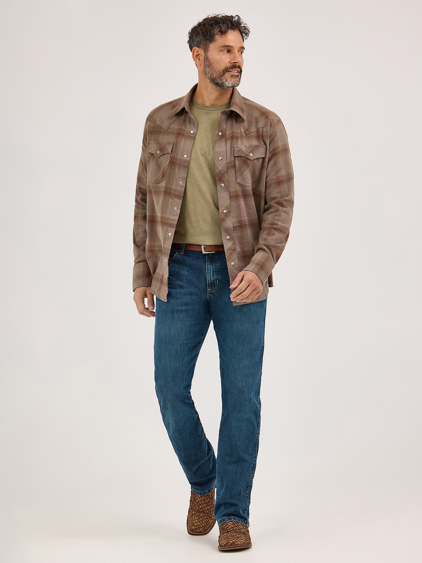 Men's Flannel Snap Plaid Shirt - Clay Brown