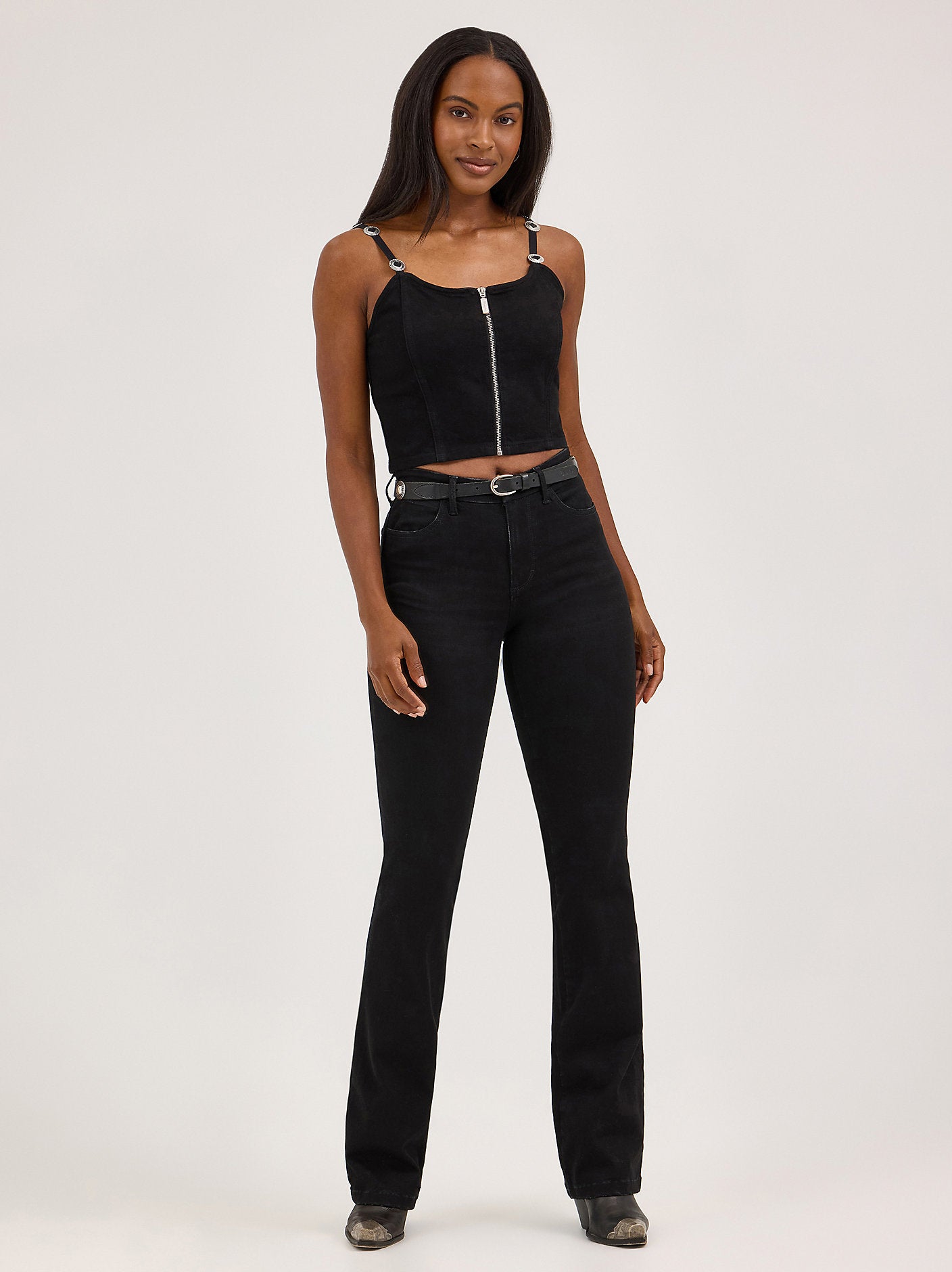 Concho Strap Denim Tank - Black