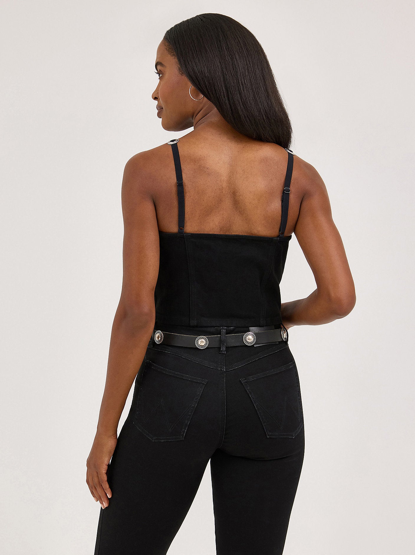 Concho Strap Denim Tank - Black