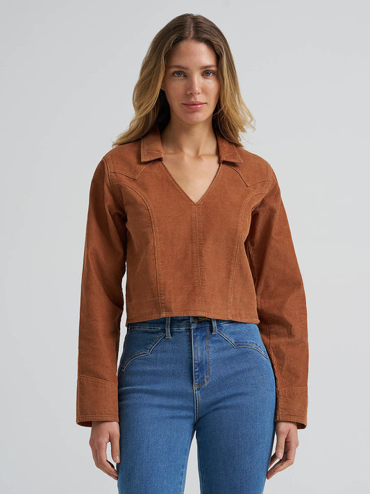 Retro Vintage Corduroy Popover - Brown