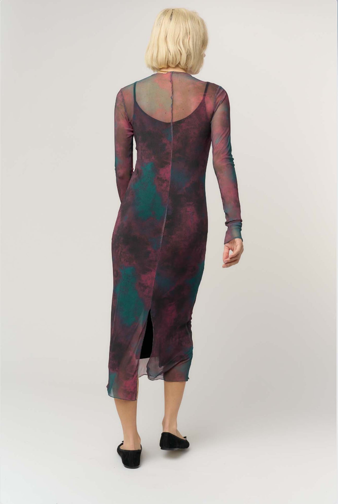 Shibon Layered Mesh Dress - Burgundy Combo