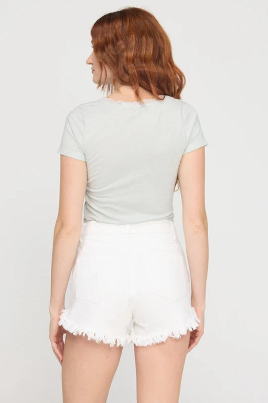 Ronny Mesh Trim Scoop Neck Tee - Moonstone