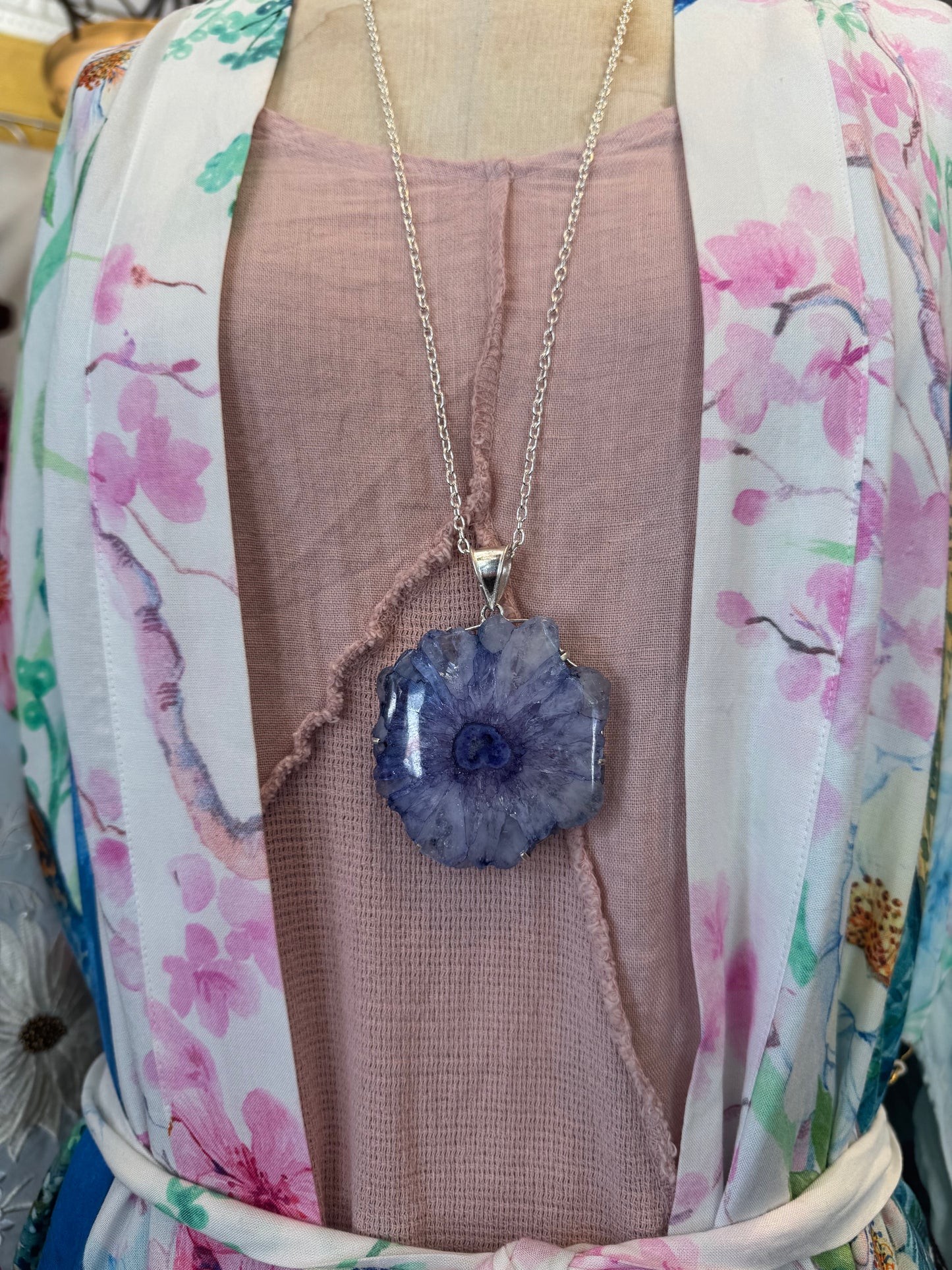 Dyed Large Purple Agate Slice Pendant