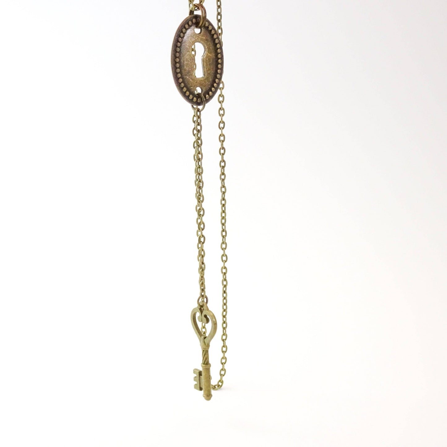 Key & Keyhole Necklace | Long Y Necklace | Bronze