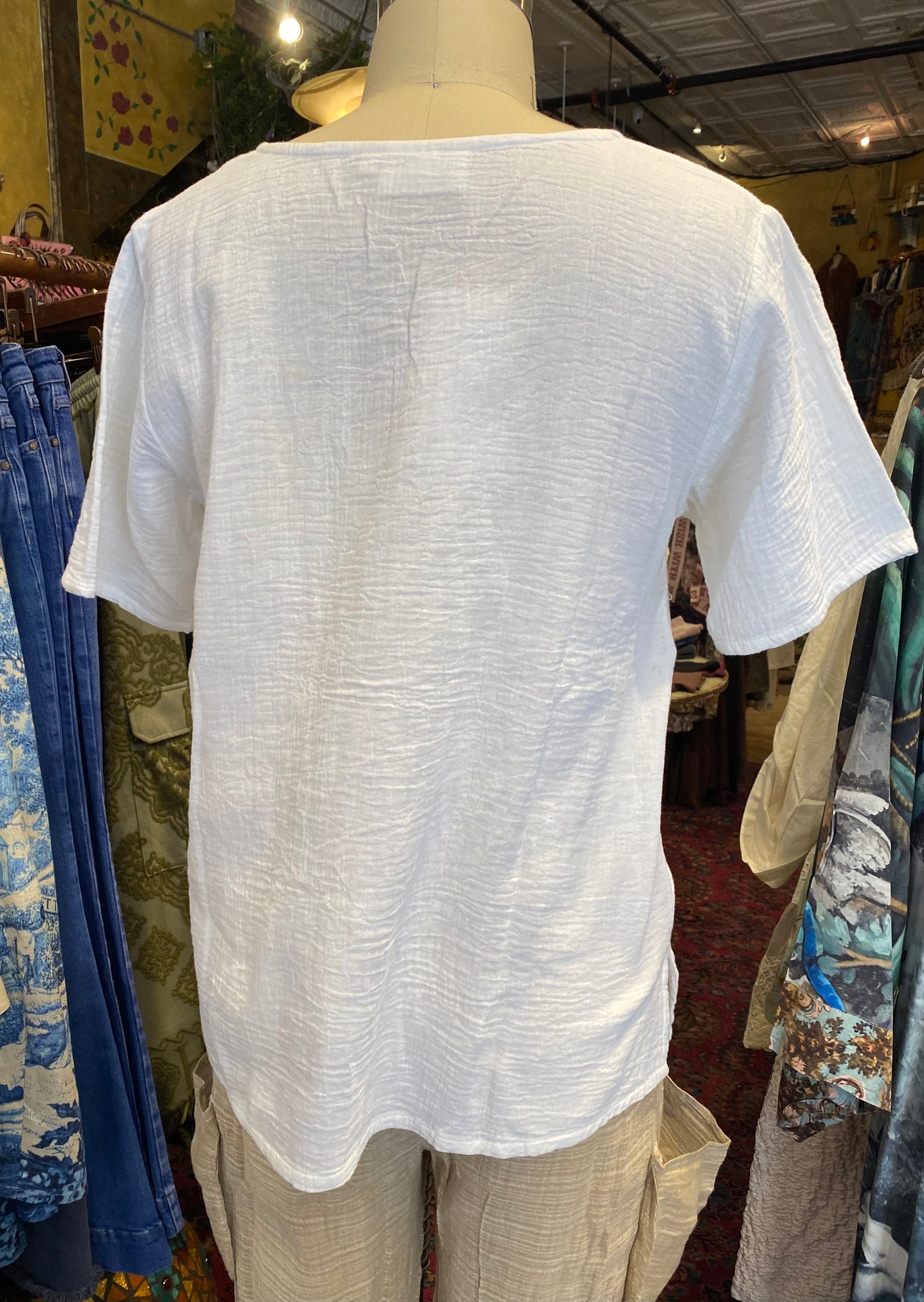 Top With Shiffle & Lace Over-Lapping Patches - White