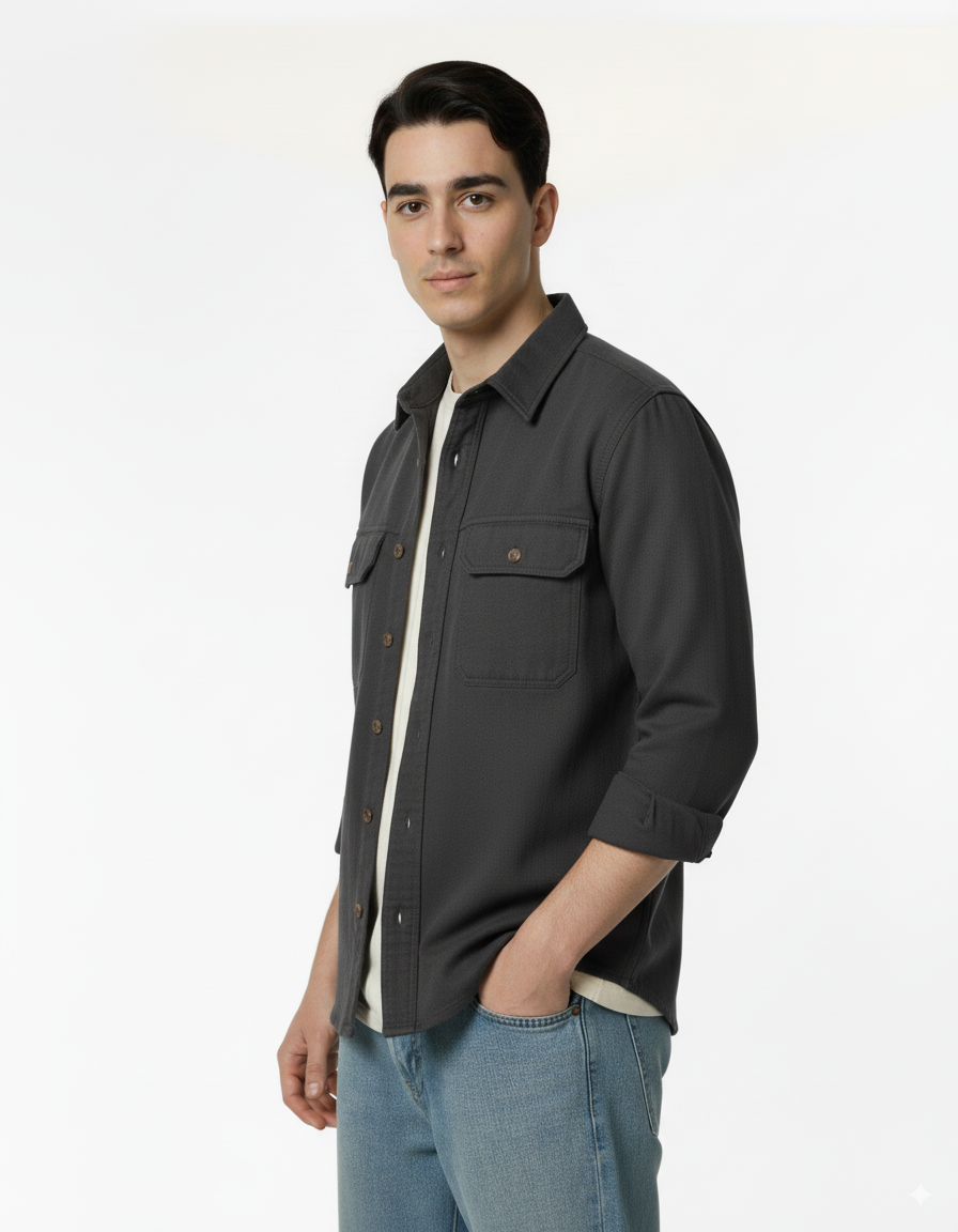 Men's Denim Long Sleeve Shacket - Charcoal