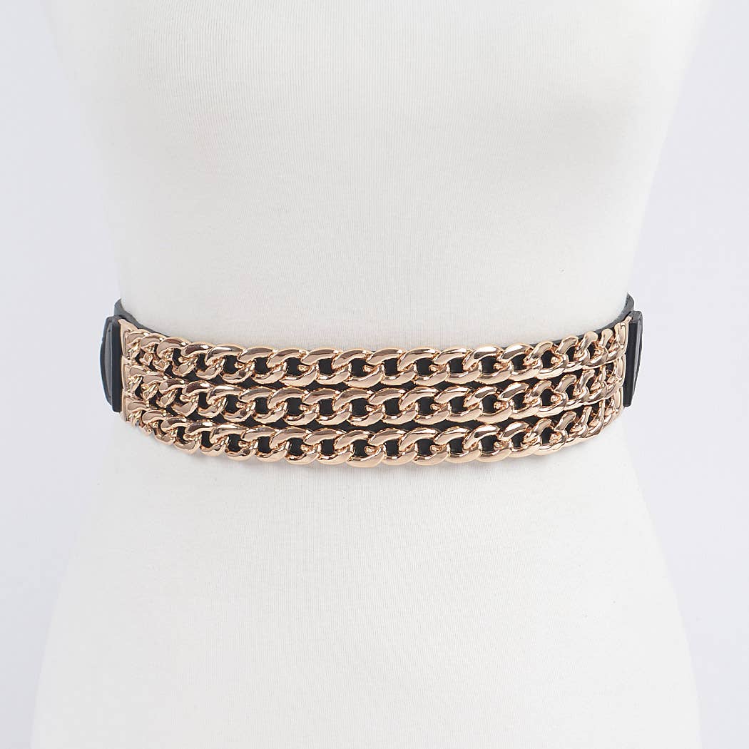 Multi-Layered Chain Elastic Belt - Black/Gold