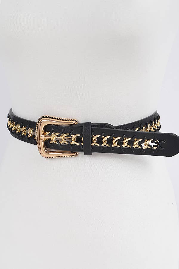Chain Inside Frame Buckle Belt - Black/Gold