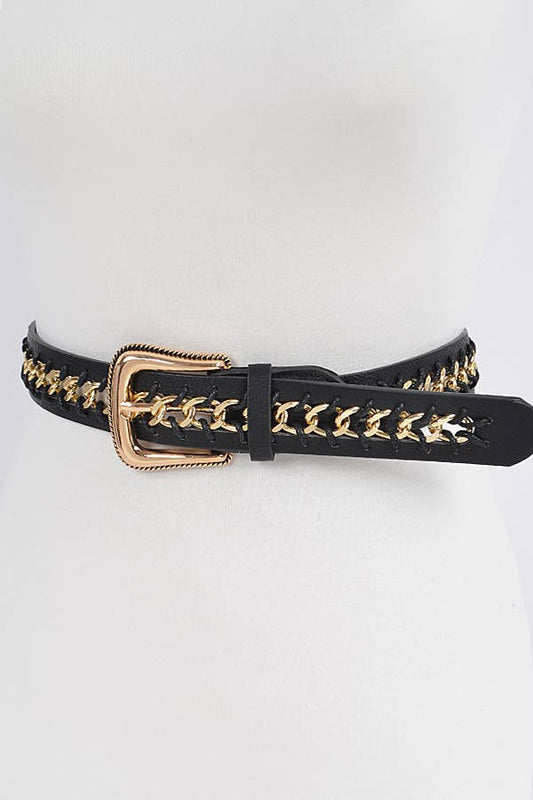 Chain Inside Frame Buckle Belt - Black/Gold