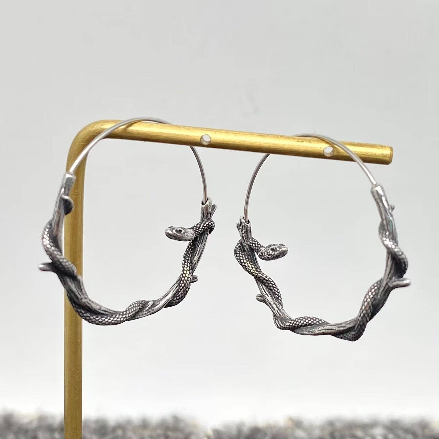 Snake Coiling Tree Branches Stainless Steel Hoop Earrings