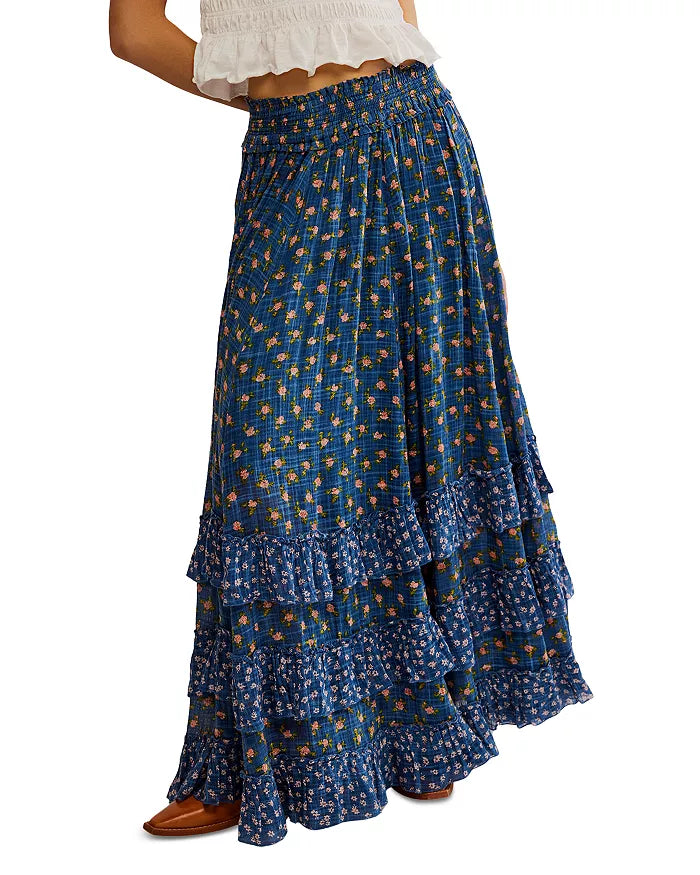 Brynn Printed Maxi Skirt - Chambray Combo