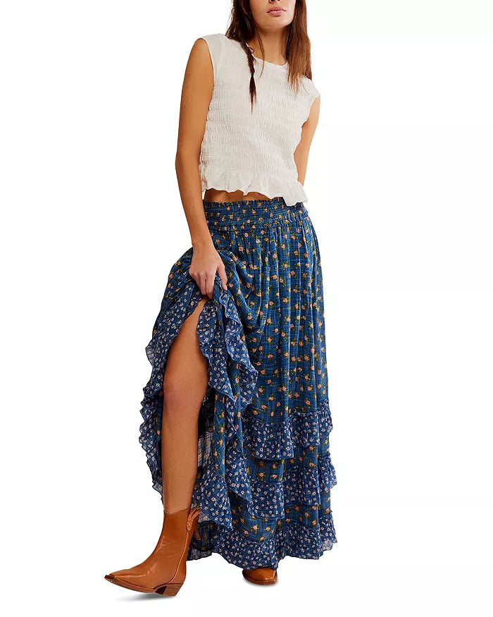Brynn Printed Maxi Skirt - Chambray Combo