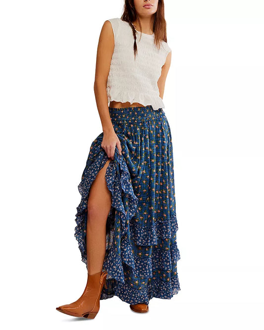 Brynn Printed Maxi Skirt - Chambray Combo