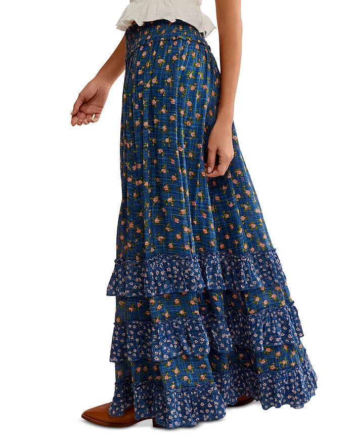 Brynn Printed Maxi Skirt - Chambray Combo
