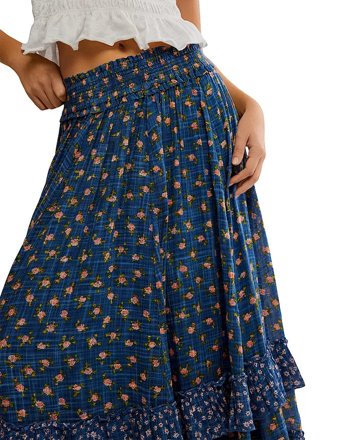 Brynn Printed Maxi Skirt - Chambray Combo