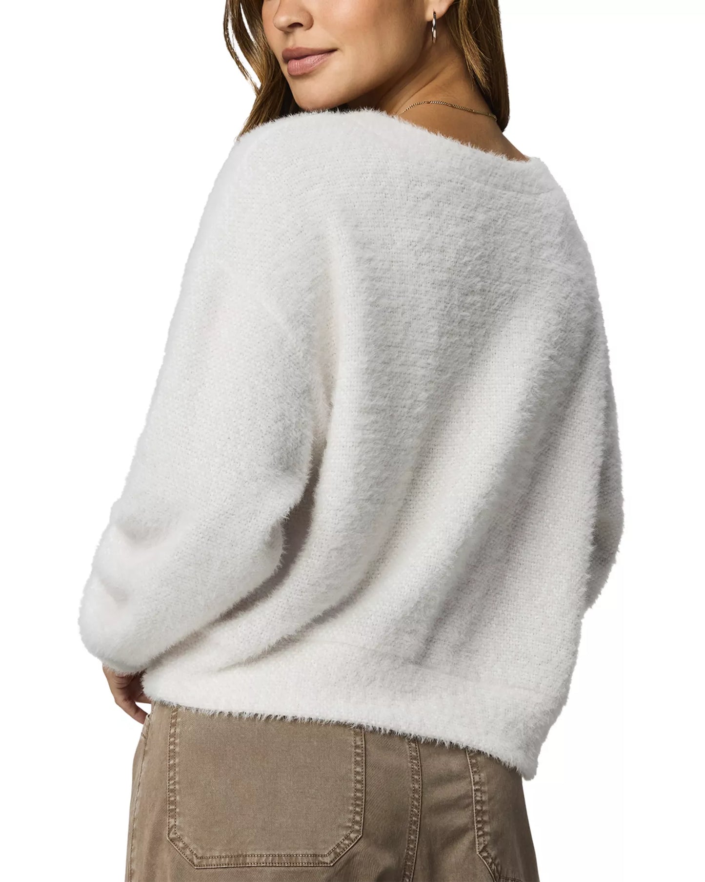 Fallon Fuzzy Crewneck Sweater - White