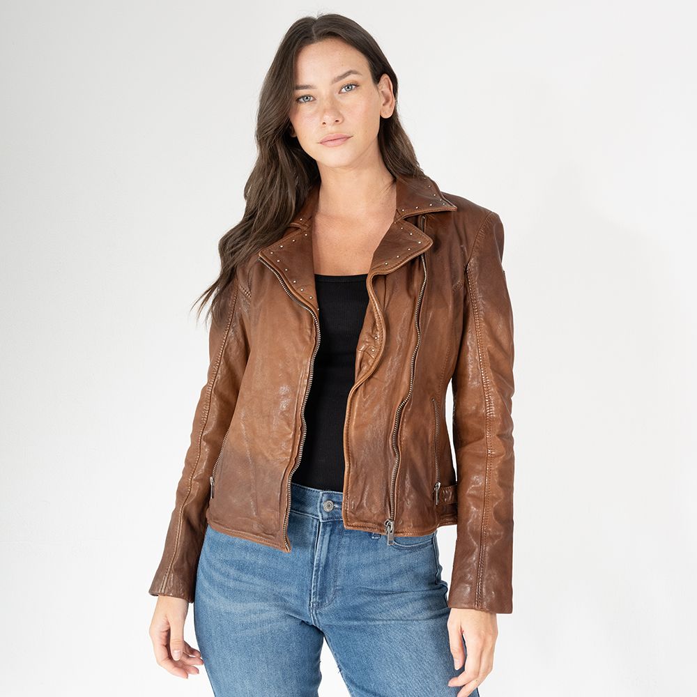 Naila RF Leather Jacket- Golden Brown