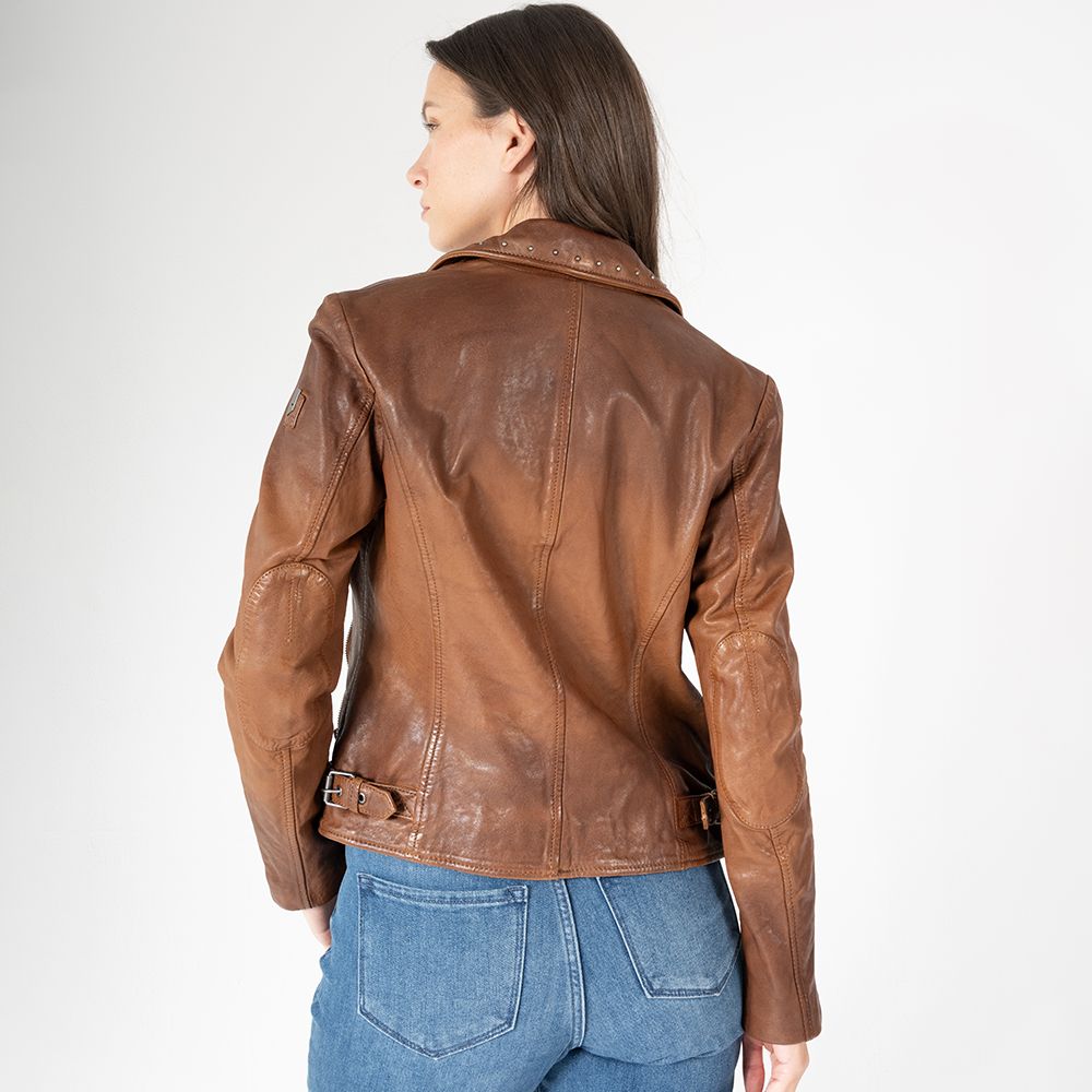 Naila RF Leather Jacket- Golden Brown