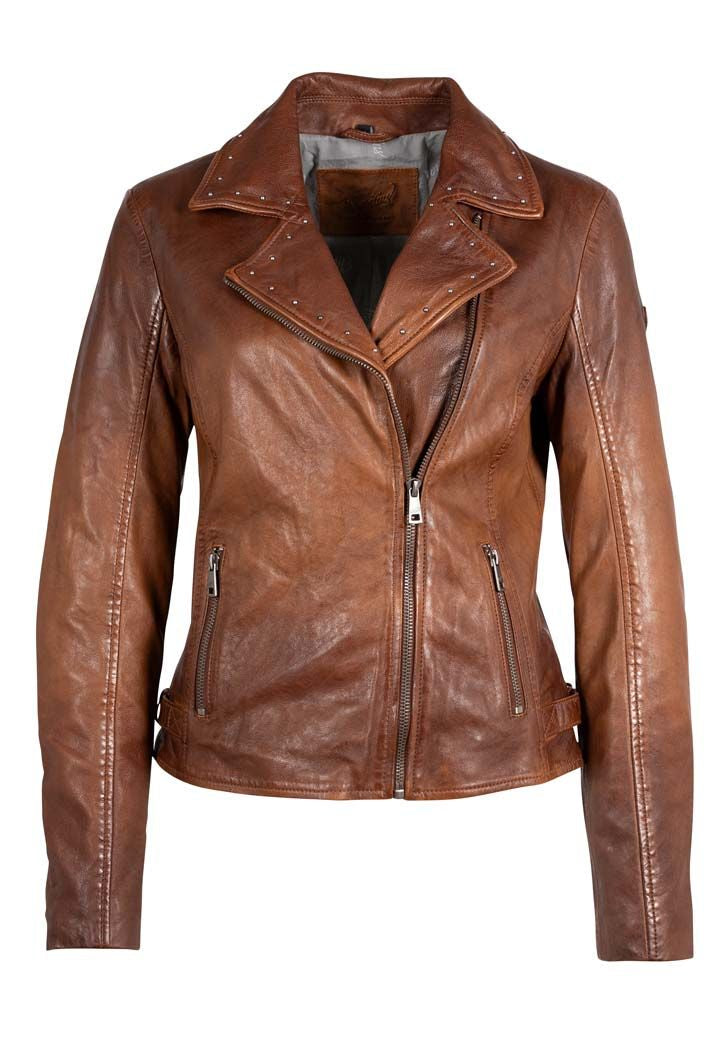 Naila RF Leather Jacket- Golden Brown