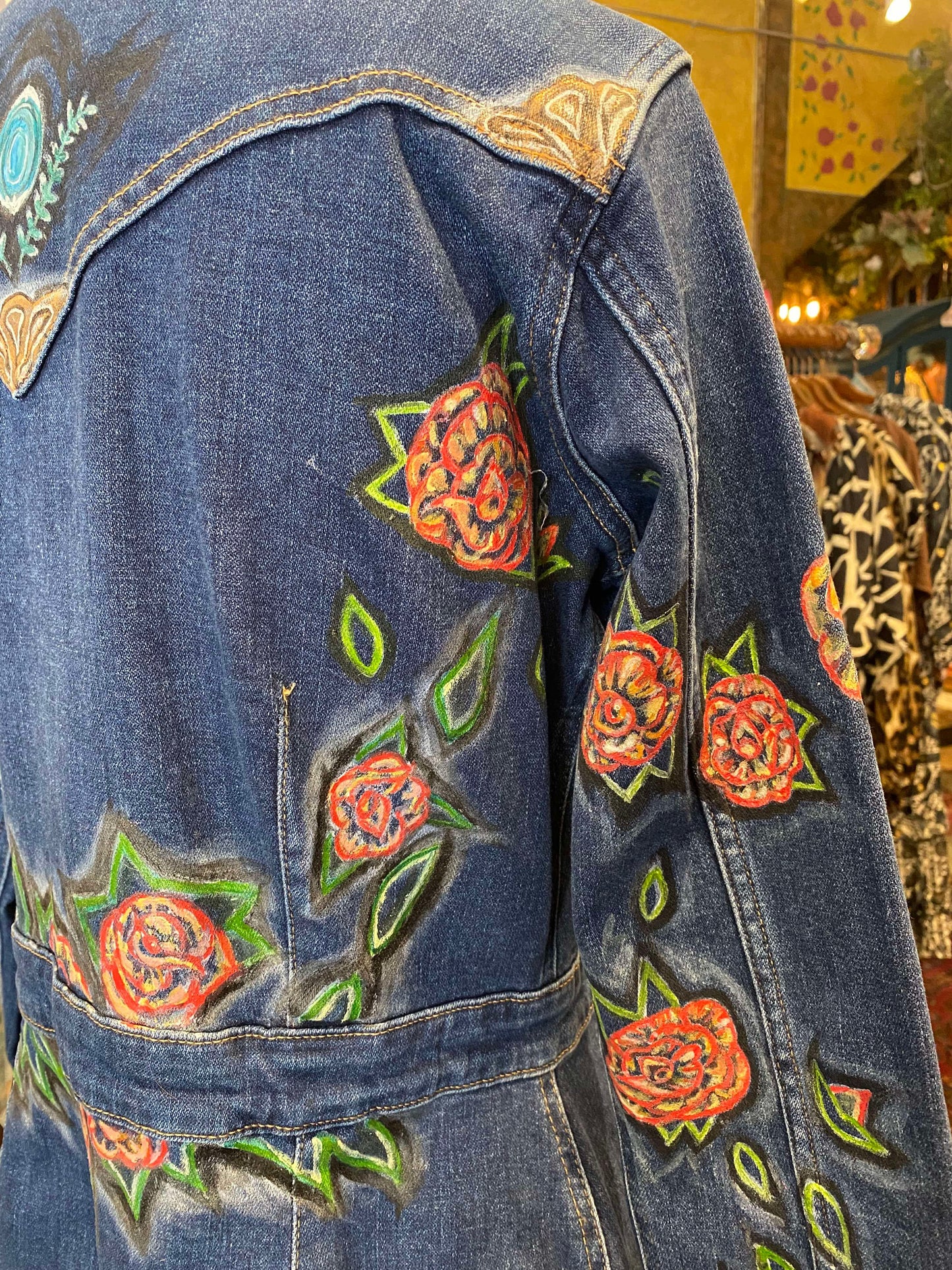 Floral Wrangler Blue Denim Short Dress -Chelsea Dudley Art*