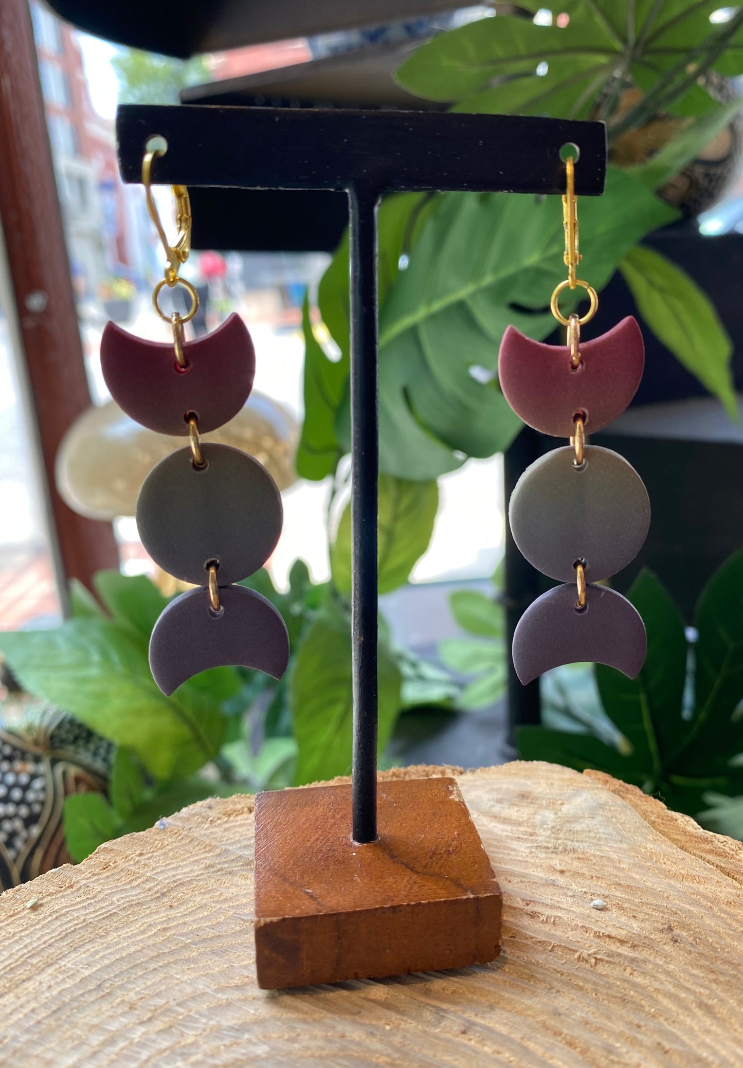 Triple Goddess Moon Dangles - Dark Rainbow *E04