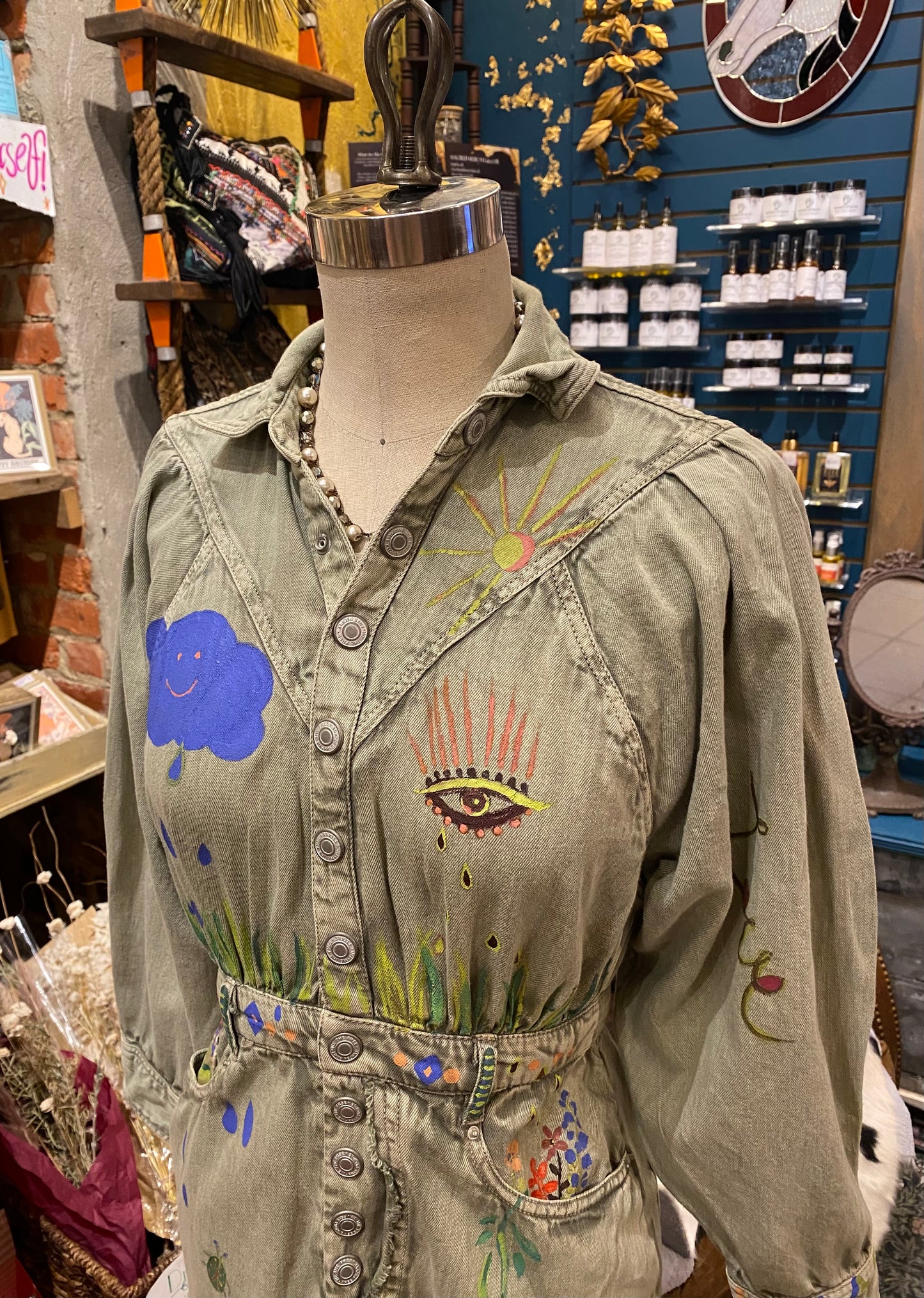 Snail Trail Free People Green Denim Dress - Sharayah Doty*