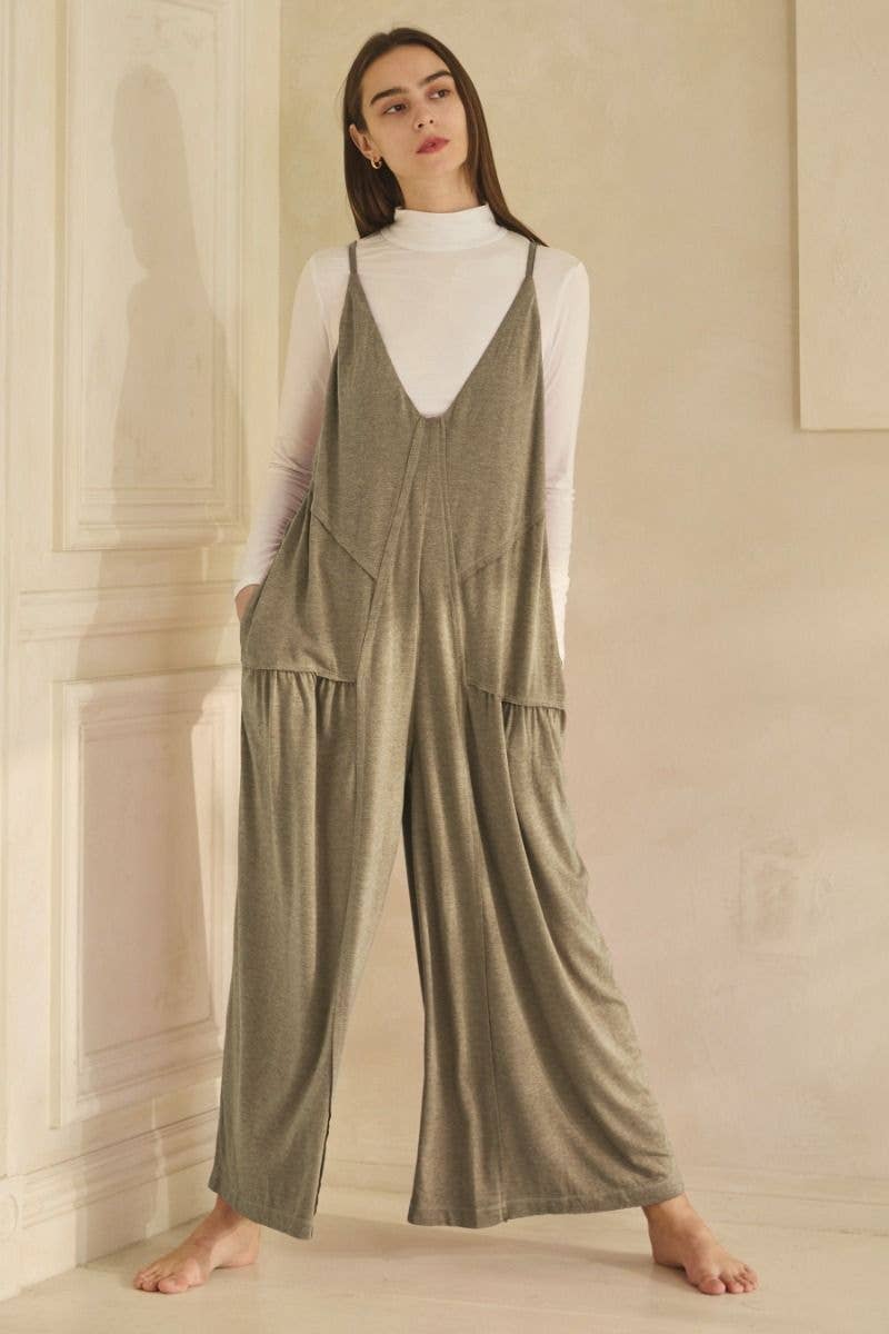 Plus Soft Rayon Jersey Palazzo Jumpsuit - Olive