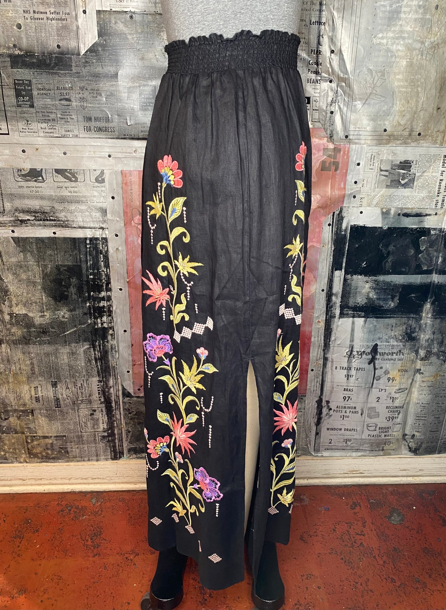 Calista High Slit Linen Skirt - Black