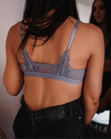 Grey Floral Lace Bralette - La De Da
