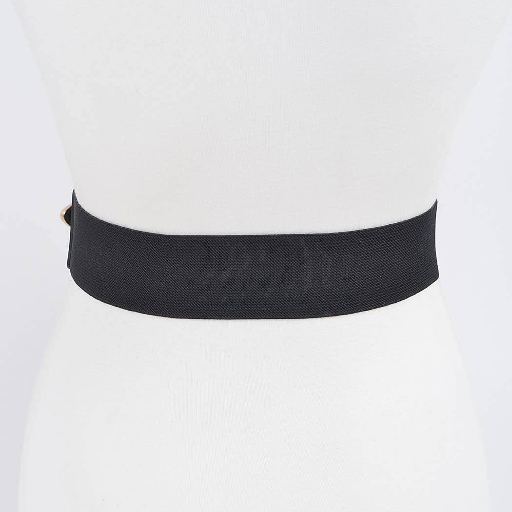 Multi Buckle Chain Layered Stretch Belt - Black/Gold