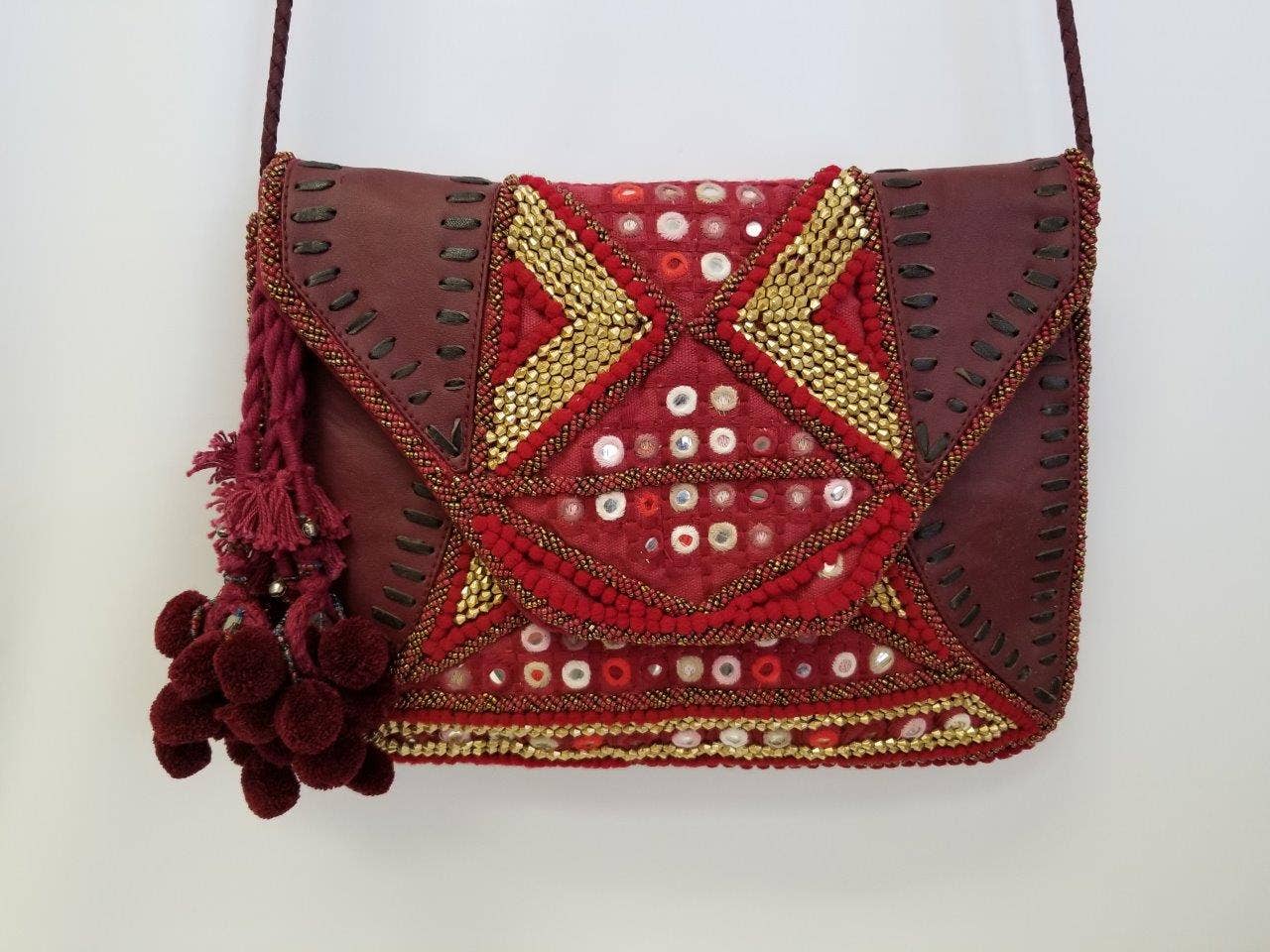 Bohemian Leather Clutch/Crossbody - Red