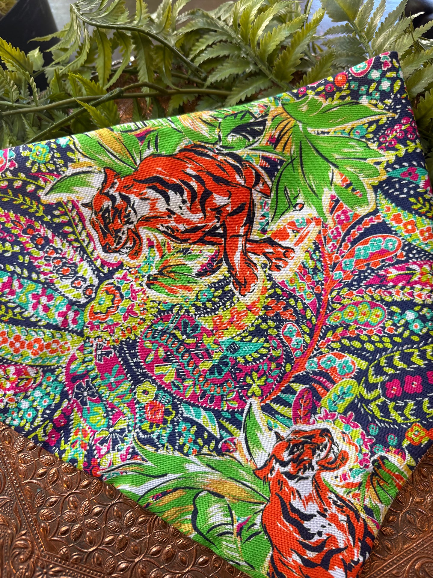 Tiger / Lime Green Leaves Bandana #SS4*