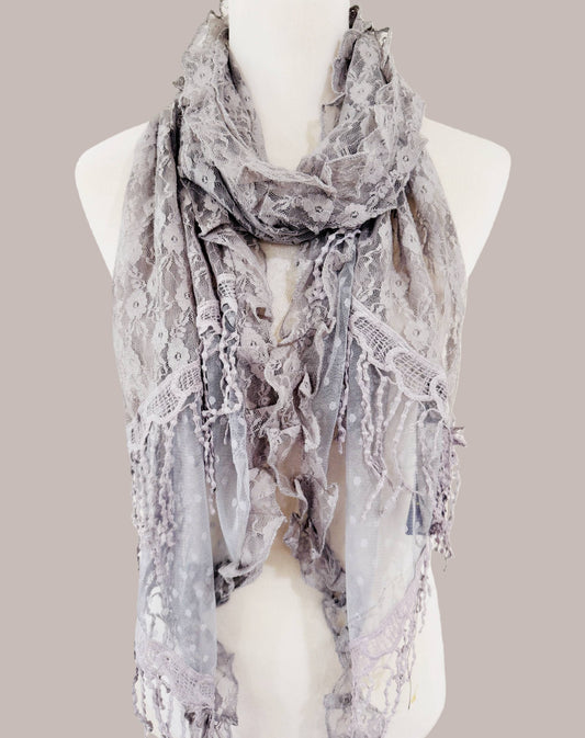 Lace Scarf Shawl โ Gray