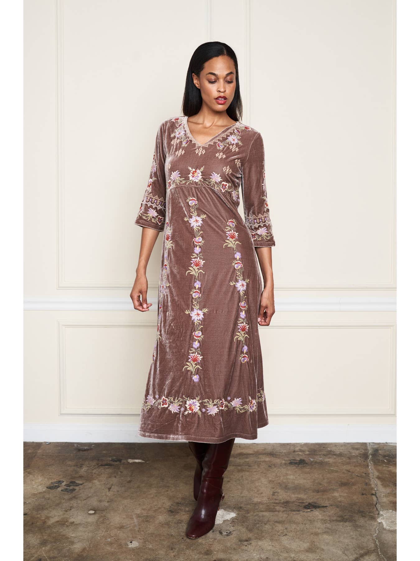 Velvet Midi Dress - Mocha