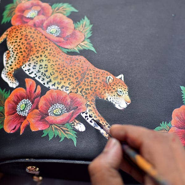 Tall Bucket Hobo Handbag - Handpainted Jaguar