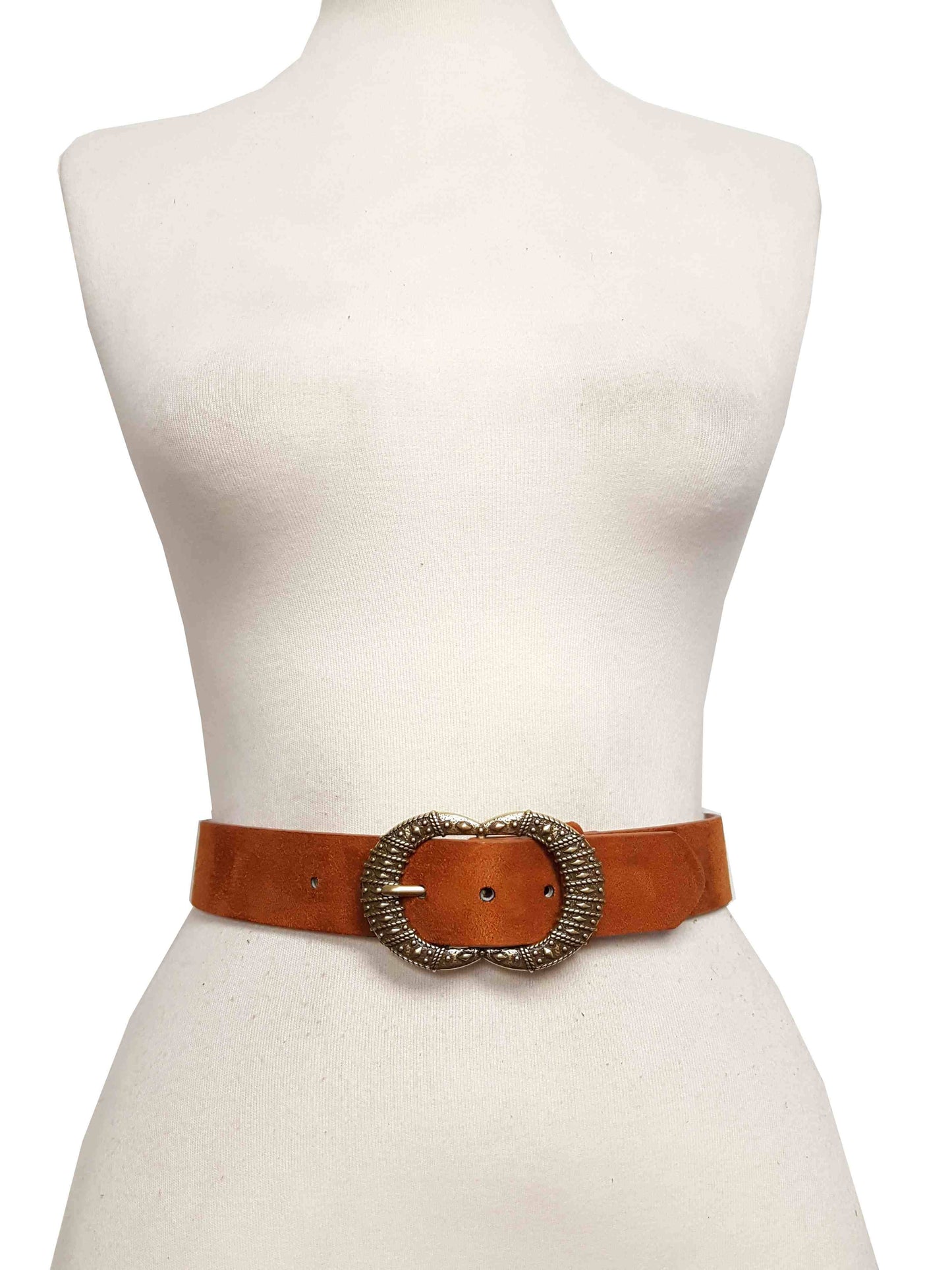 Western Vintage Brass Buckle/ Microfiber suede belt - Brown