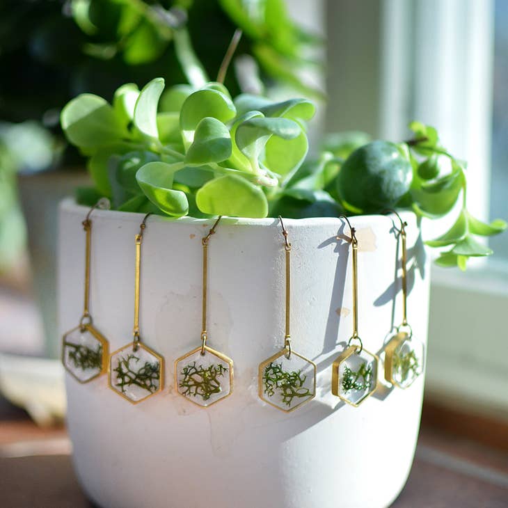 Honeycomb Brass Moss Earrings - La De Da