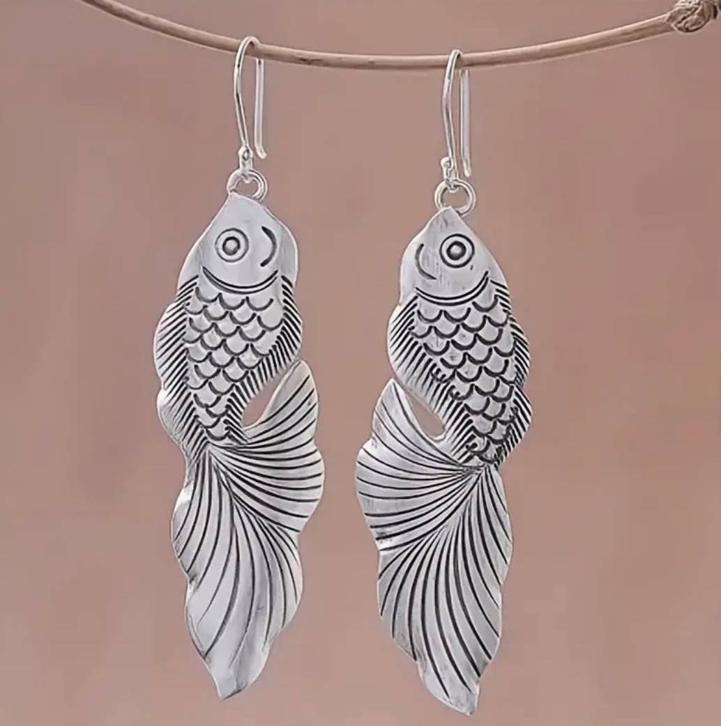 Lucky Fish Silver Drop Earrings