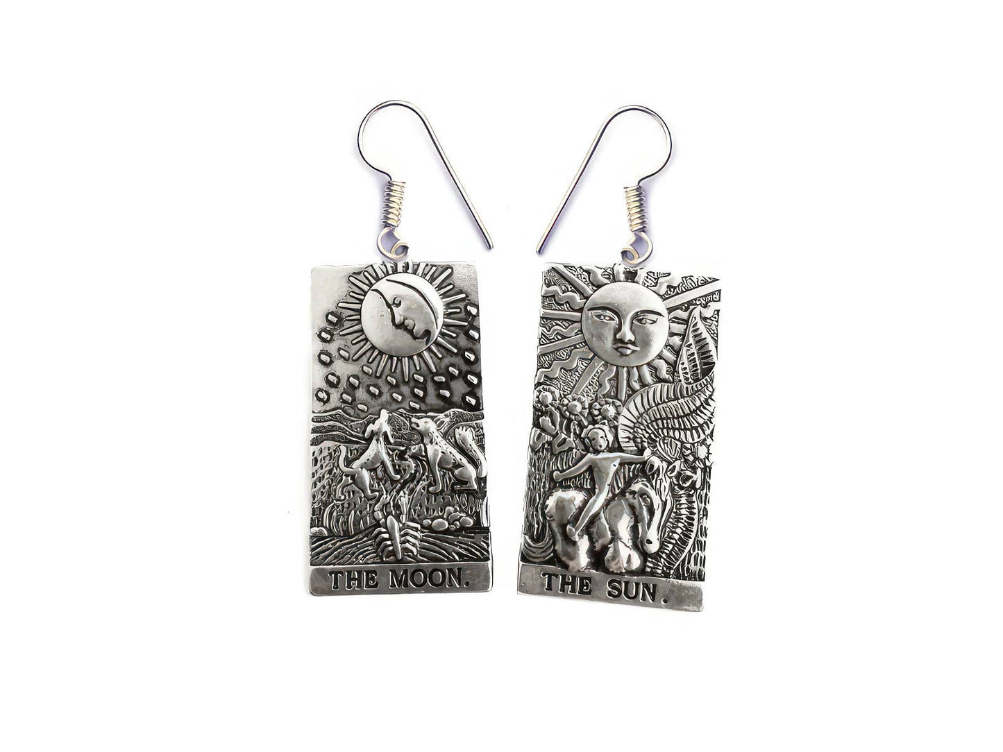Moon And Sun Antique Silver Dangle Earrings
