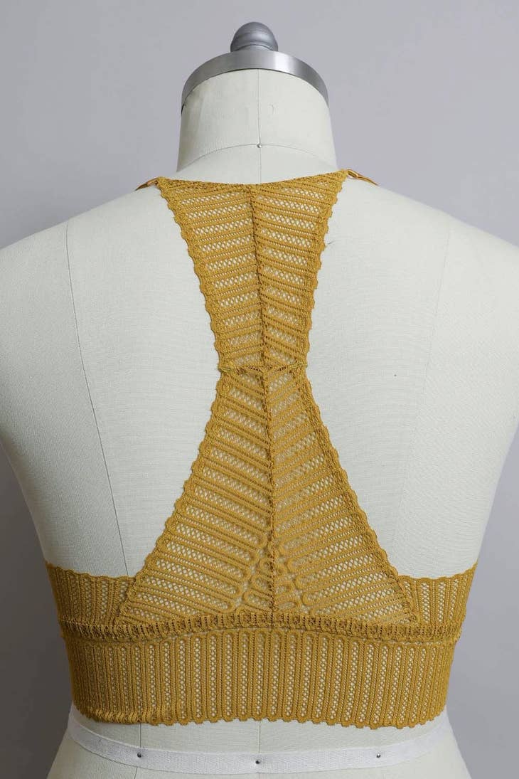 Yellow Ribbed Lace Racerback Bralette - La De Da