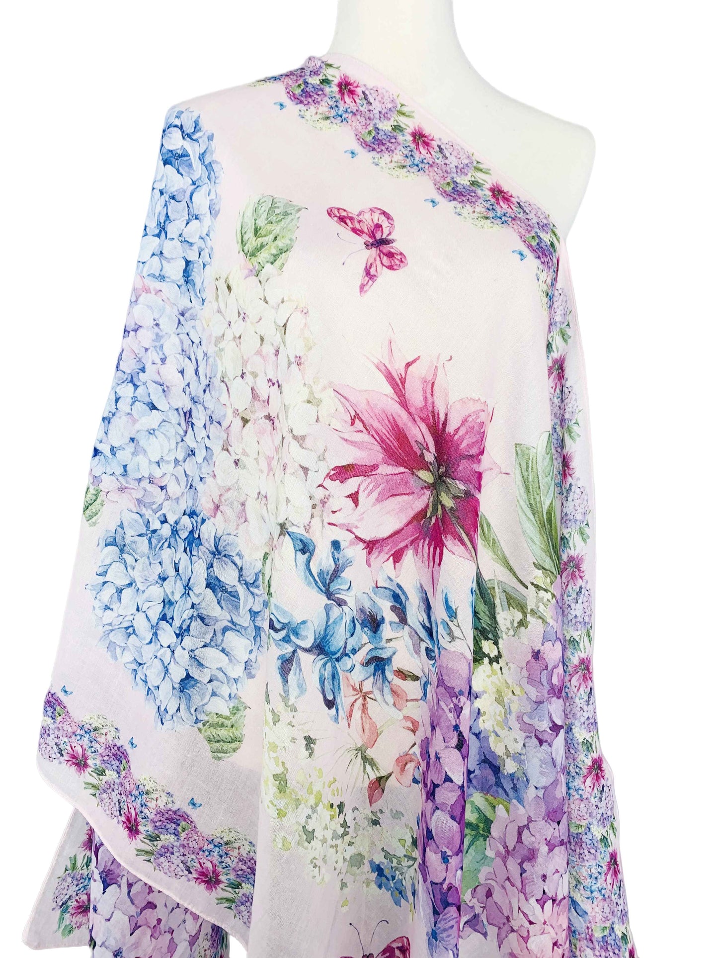 Pink-Multi Hydrangea & Butterfly Scarf