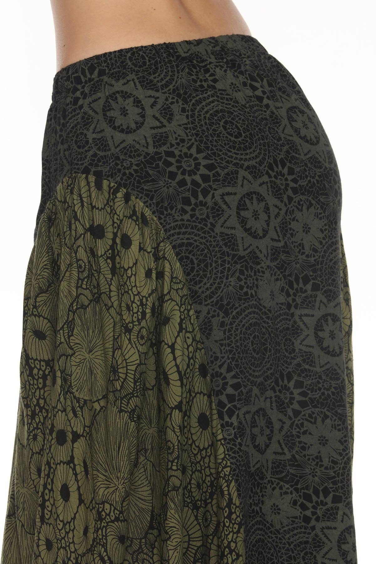 Flowy Lace Print Maxi Skirt - Forest