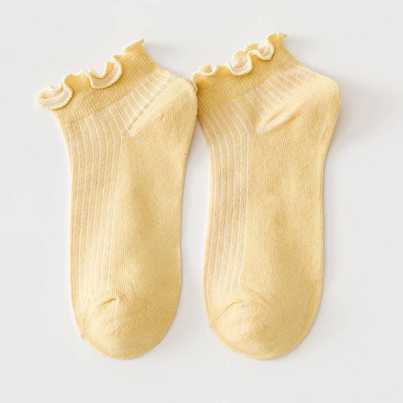 Ruffled Hugger Crew Socks - Yellow