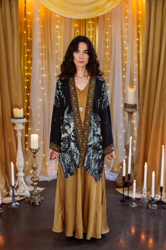 The Guardians Matineรฉ (mid-length) duster w/ angels & moon