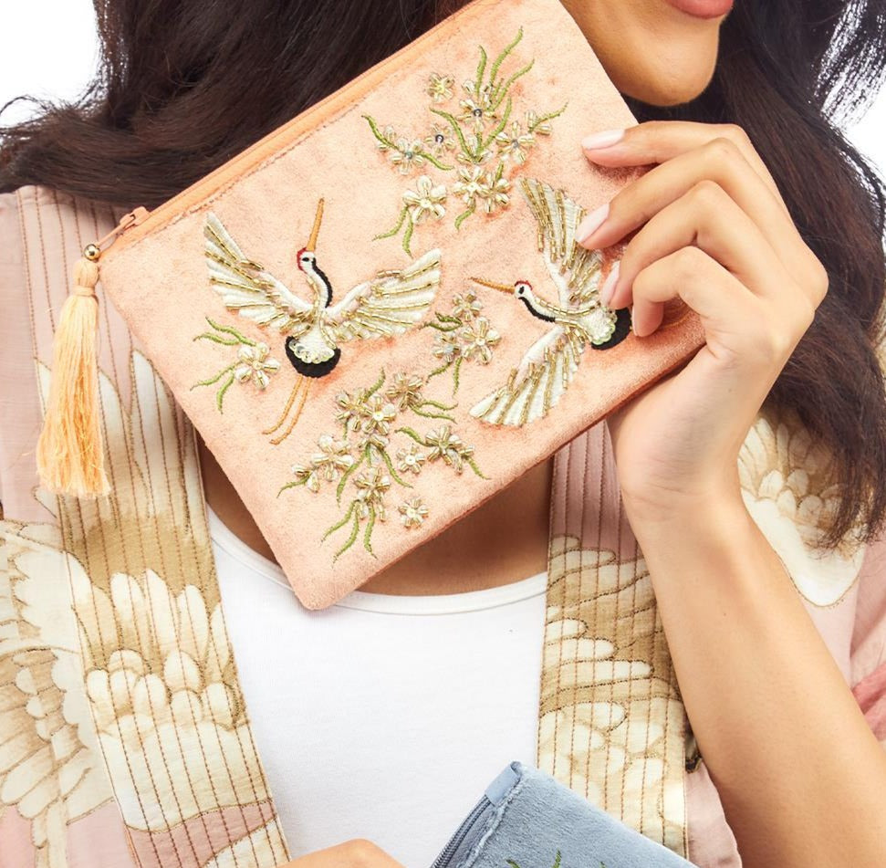 Heron Embellished Pouch - Blush - La De Da
